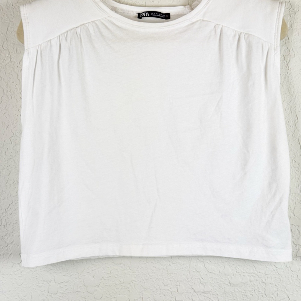 ZARA white Shoulder Pad Tank Top Size Small